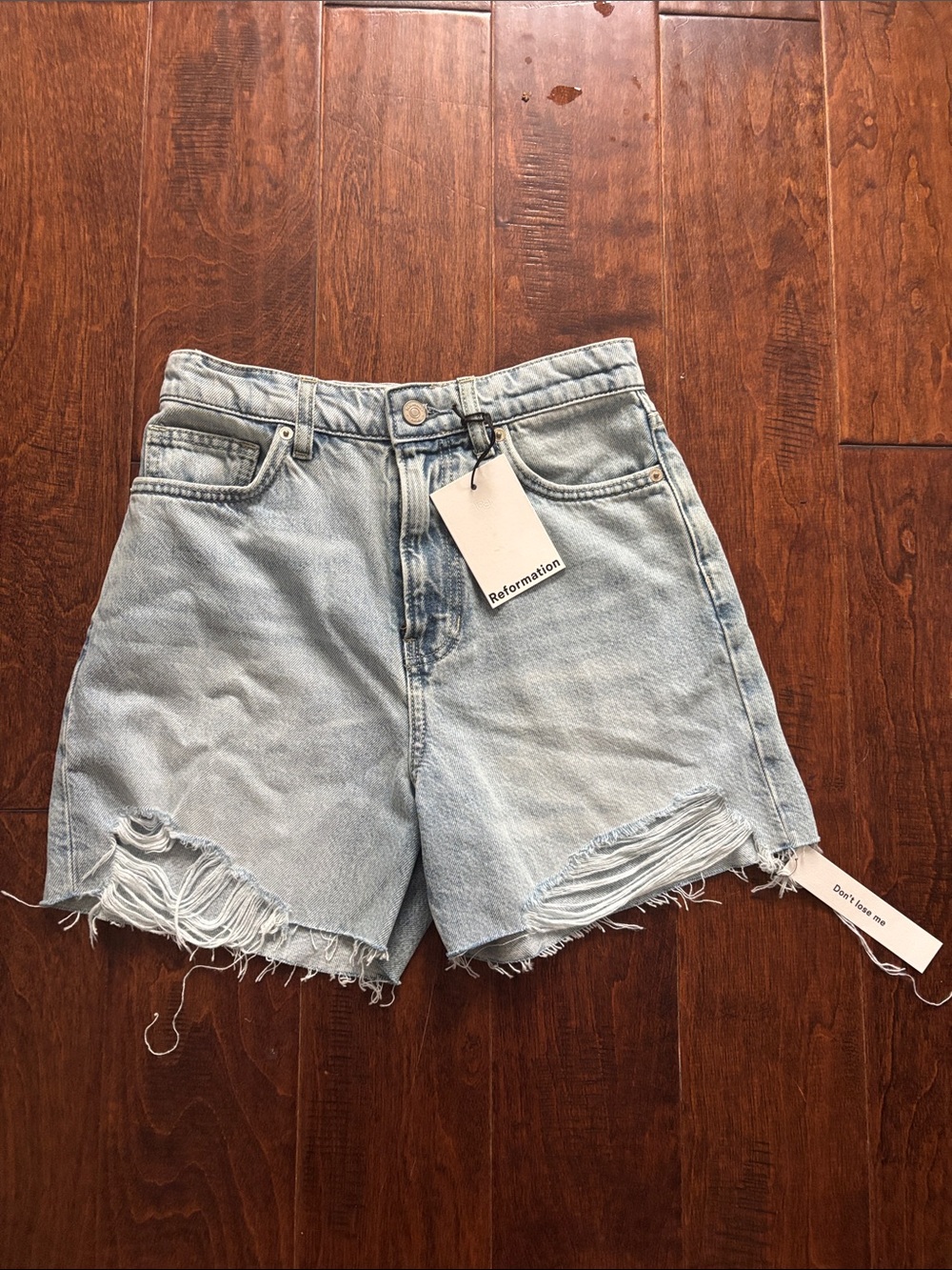 Reformation Light Blue Distressed Denim Cutoff Shorts